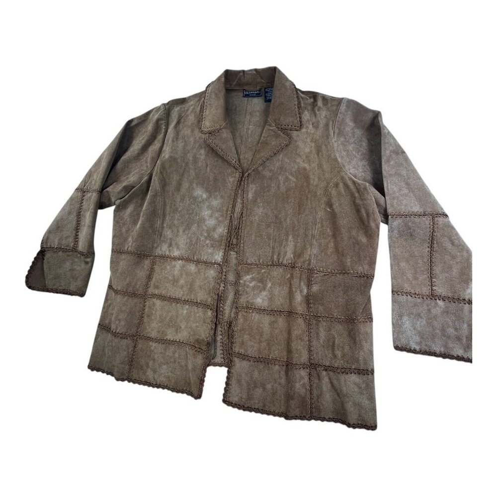 Outbrook Basic Jacket Women's 2X Brown Suede Leather Patchwork Stitching J078X